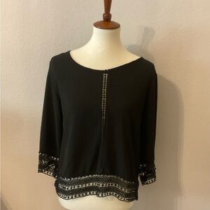 Elegant Black Blouse with Lace Trim